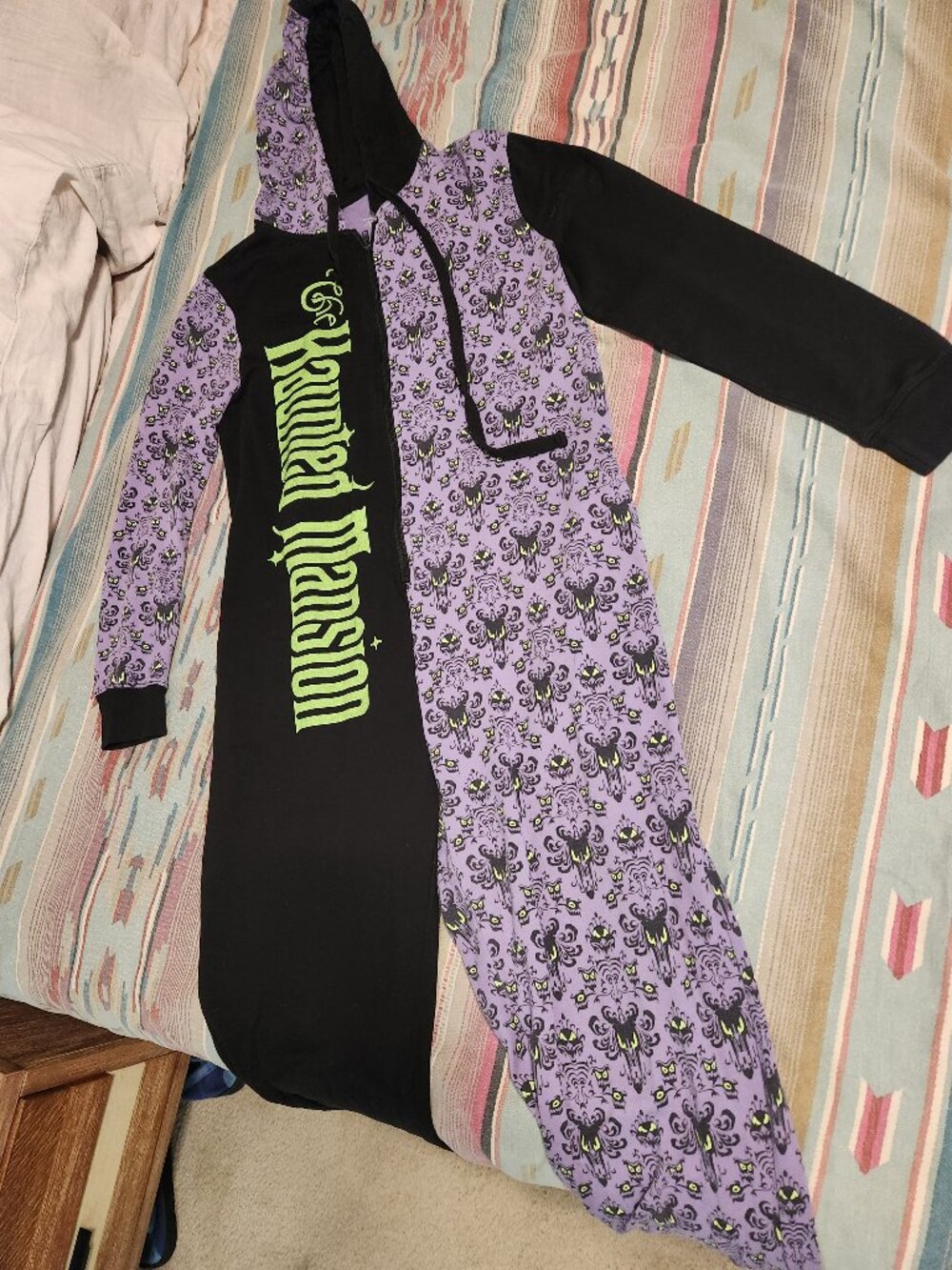 Disney Haunted Mansion Purple and Black Hooded Onesie Pajamas